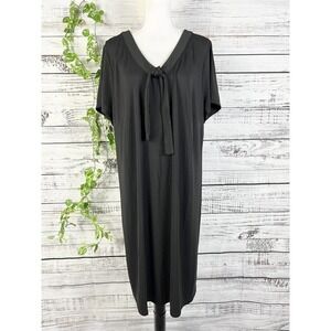 Talbots Dress Plus size 2X Black Slinky Knit Jersey Stretch Bow Midi Modest Slim